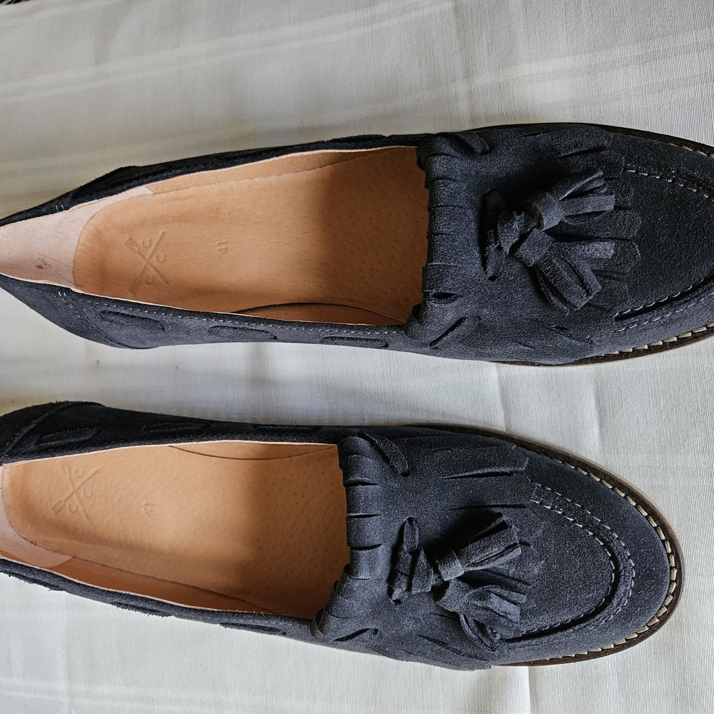 Tassel Suede Loafers - Navy Blue Women’s Flats - Picture 5 of 7